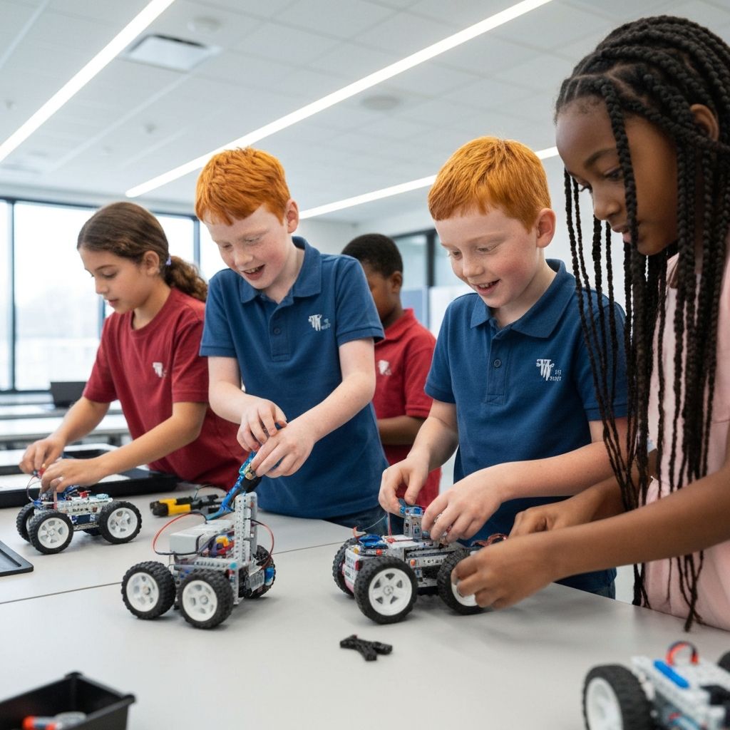 Kids building robots